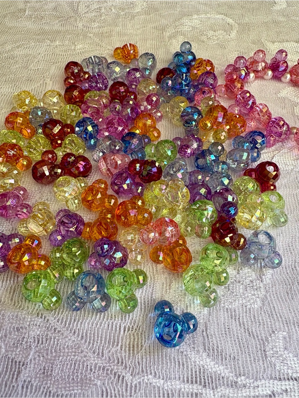 HUGE 105 Pc Lot VINTAGE Disney Mickey Minnie Mouse Beads Iridescent Faceted